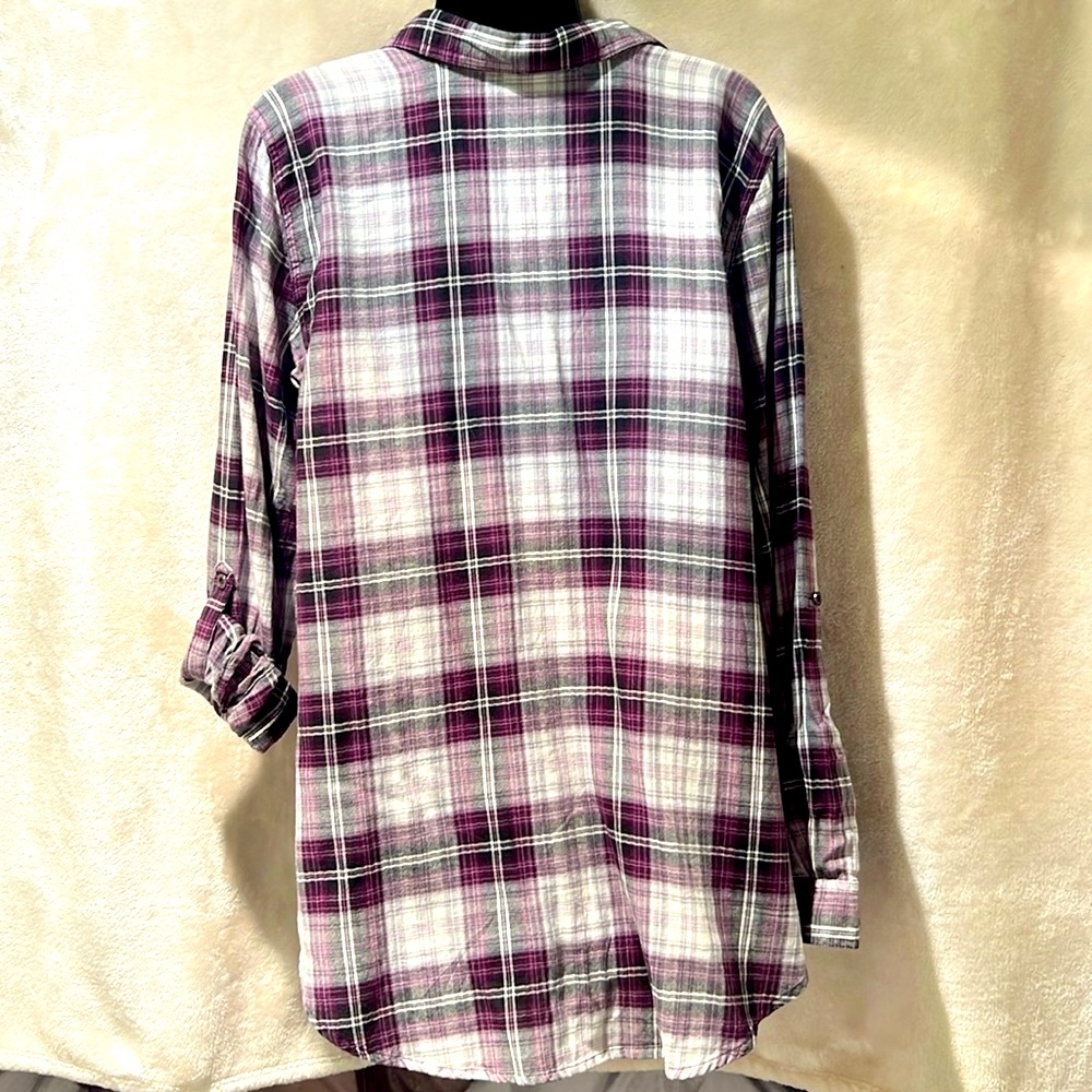 NWT 🤠 DRESS BARN PURPLE/PINK/WHITE COTTON PLAID BUTTON DOWN SHIRT Women’s 1X - Picture 4 of 10